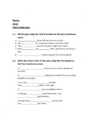 English Worksheet: Past continuous or Simple 