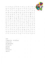 English Worksheet: School Subjects Wordsearch