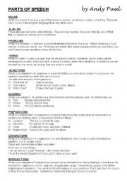 English Worksheet: Parts of Speech