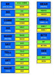 English Worksheet: TWO SIDED FLASHCARDS OF IRREGULAR VERBS (PRESENT, PAST, PARTICIPLE FORMS)