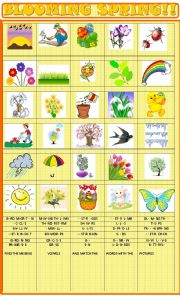 English Worksheet: Spring : missing vowels and matching exercise 