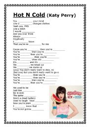 English Worksheet: opposites - Hot N Cold by Katy Perry