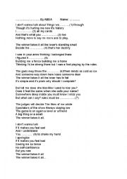 Song worksheet for The Winner Takes It All by ABBA