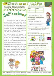 English Worksheet: School Life(End of Term3 Test 7th form)2parts: Reading Comprehension+Language+Key.