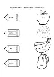 English Worksheet: Colors and Fruit