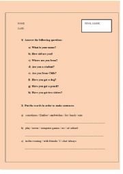 English Worksheet: diagnostic test