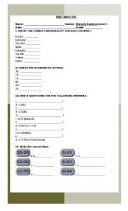 Mid Term 1 Verb to be,countries, number adjectives