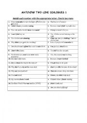 English Worksheet: MATCHING TWO-LINE DIALOGUES / REPARTEES 1 WITH KEY