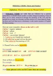 English Worksheet: Phrasal verbs (Explanation + exercise) 