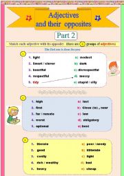 English Worksheet: Adjectives and their opposites (part 2) + key included!