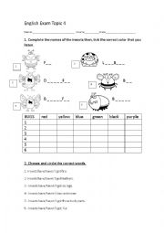 English Worksheet: Bugs and Animals exam