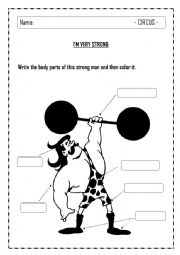 English Worksheet: Body parts of a strong man