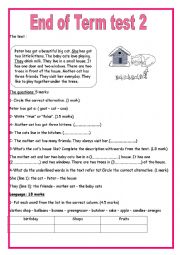 English Worksheet: 7th form End of term Test 2