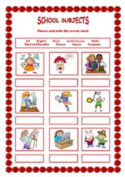 English Worksheet: school subjects exercise