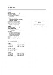 English Worksheet: Song- Kids again - Example