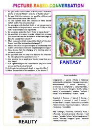 English Worksheet: Picture-based conversation : topic 3 - fantasy vs reality (in the cinema)