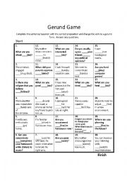 English Worksheet: Gerund Board Game