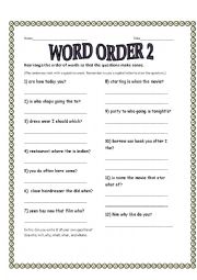 English Worksheet: unscramble the questions