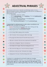 English Worksheet: Adjective or Adjectival Phrases