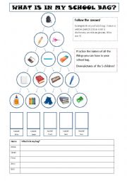 English Worksheet: School bag