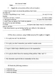 English Worksheet: Test on I wish