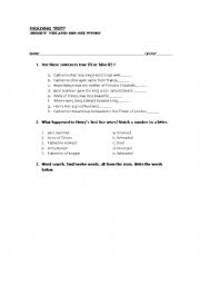 English Worksheet: READING  TEST HENRY VIII AND HIS SIX WIVES