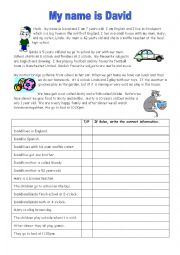 English Worksheet: My name is David