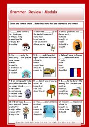 English Worksheet: Grammar review - modals  + keys