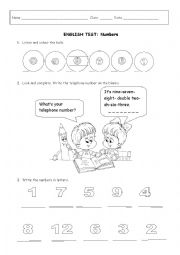 English Worksheet: Numbers 1-12