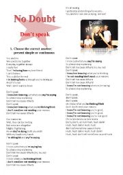 English Worksheet: Song 