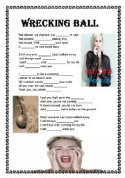 English Worksheet: Miley Cyrus Wrecking Ball