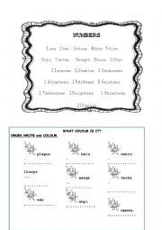 English Worksheet: NUMBERS AND COLOURS