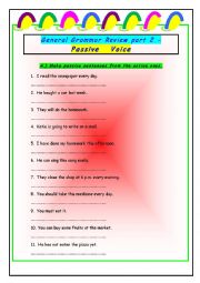 English Worksheet: General grammar review part 2 - Passive voice with Key
