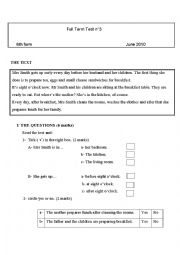 English Worksheet: 6th form june test
