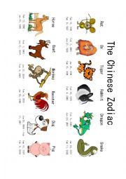 English Worksheet: The Chinese Zodiac Animals