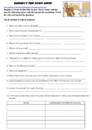 English Worksheet: BBC Barnabys Trip Down Under - Questions for the video