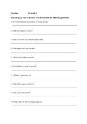 English Worksheet: On A Way To Healthy Living