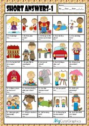 English Worksheet: SHORT ANSWERS 1 + KEY