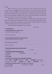 English Worksheet: reading comprehension test1st year Baccalaureate students