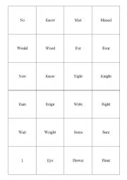 English Worksheet: Homophone Memory Game