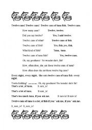 English Worksheet: Twelve cans of tuna fish jazz chant