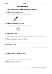 English Worksheet: classroom objects