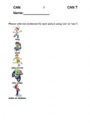 English Worksheet: can / cant