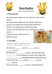 English Worksheet: Easy Chicken and Rice Song