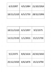 English Worksheet: Dates bingo
