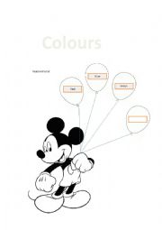 English Worksheet: Mickey colours balloons