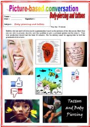 English Worksheet: Picture based conversation.  Body-piercing and Tattoos (Debating) 2/...