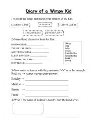 English Worksheet: Diary of a Wimpy Kid