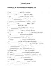 English Worksheet: PRESENT SIMPLE with answers