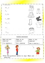 English Worksheet: Present continuous-clothes